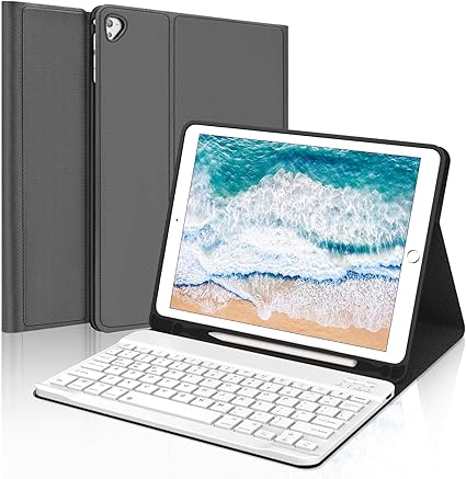 Photo 1 of KVAGO Keyboard Case for iPad, Compatible with 9.7 inch iPads, Wireless Bluetooth Keyboard, Protective Folio Cover with Pencil Holder, Grey
