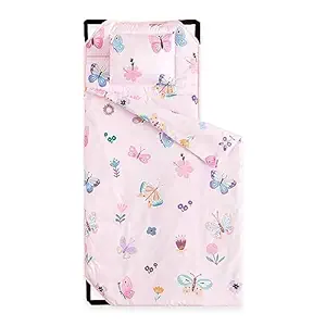 Photo 1 of Wake In Cloud - Cot Nap Mat with Pillow and Blanket, for Toddler Kids Girls in Daycare Kindergarten Preschool Pre K with Elastic Corner Straps, Cute Butterfly Flowers, Pink
