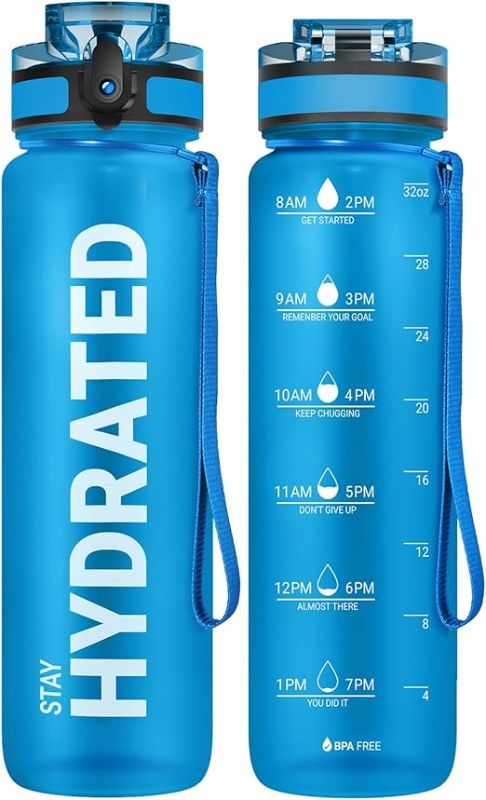 Photo 1 of Sahara Sailor Water Bottle, 32/25/17oz Durable and Leakproof Water Bottles Motivational with Time Marker, Tritan, BPA Free, Wide Mouth with Easy Clean Brush for Gym, Travel, School, Office (1 Bottle)
