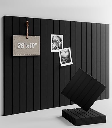 Photo 1 of Felt Bulletin Board Tiles -28"x19" with 40 Adhesive Tabs, Small Slat Wall Alternative for Office Decor, Push Pin Board Wall Organizer -6-Pack (Black)
