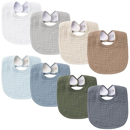 Photo 1 of Konssy Muslin Baby Bibs 8 Pack Baby Bandana Drool Bibs Cotton for Unisex Boys and Girls, Soft Absorbent Set for Teething and Drooling
