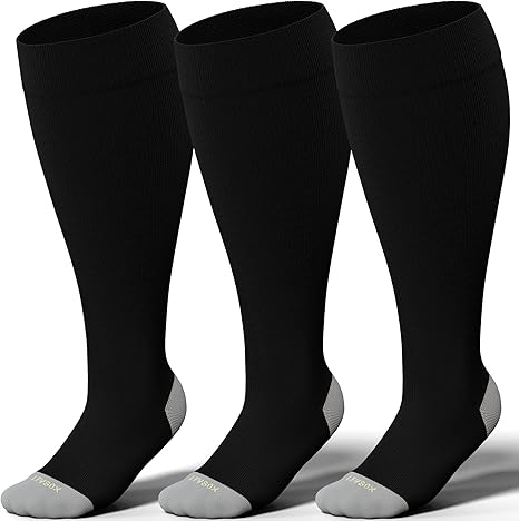 Photo 1 of LEVSOX Plus Size Compression Socks for Women Men Wide Calf Extra Large 15-20 mmHg Knee High Sock for Nurses Pregnant Travel
