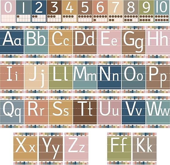 Photo 1 of 37 Pcs Boho Bulletin Board ABC Posters and 0-10 Number Cards Cursive Letters Alphabet for Classroom Wall Number Line for Classroom Decor School Elementary Teacher Supplies (Boho ABC)
