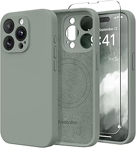 Photo 1 of Magnetic for iPhone 15 Pro Case, Compatible with MagSafe, [Full Camera Protection][Screen Protector] Silicone Shockproof Protective Phone Case for iPhone 15 Pro 6.1", Calke Green
