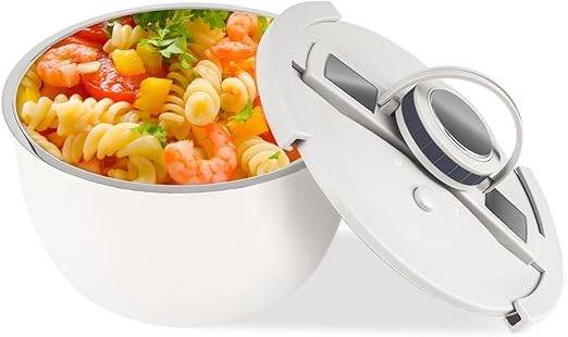 Photo 1 of Double-Walled Stainless Steel Insulated Serving Bowl with Leak - Proof Lid - Insulated Casserole Dish - Keeps Food Warm and Cold for Hours - Perfect for Holidays, Parties, Camping - (5QT, White)
