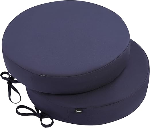 Photo 1 of Topotdor Outdoor Bistro Chair Cushions Set of 2, 16"x3" Waterproof Patio Chair Cushions for Outdoor Furniture, Round Outdoor Seat Cushions Color Fastness Chair Pads with Ties, Blue

