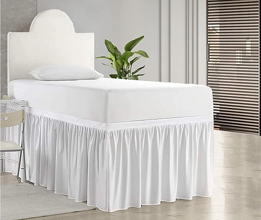 Photo 1 of Dorm Room Bed Skirt, Twin XL - 32 inch Drop, Dust Ruffled Bed Skirt for College Dorms, 100% Microfiber - White
