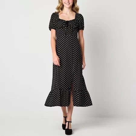 Photo 1 of By&by Women's Short Sleeve Dots MIDI Fit + Flare Dress Juniors, Medium, Black
