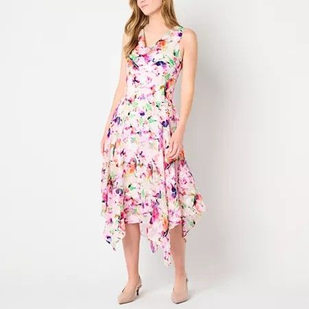 Photo 1 of Robbie Bee Women's Sleeveless Floral MIDI Fit + Flare Dress, 16, White
