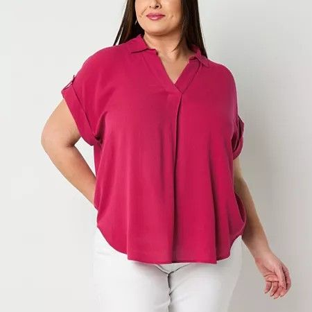 Photo 1 of Liz Claiborne Women's V Neck Short Sleeve Plus Blouse, 2x, Red
