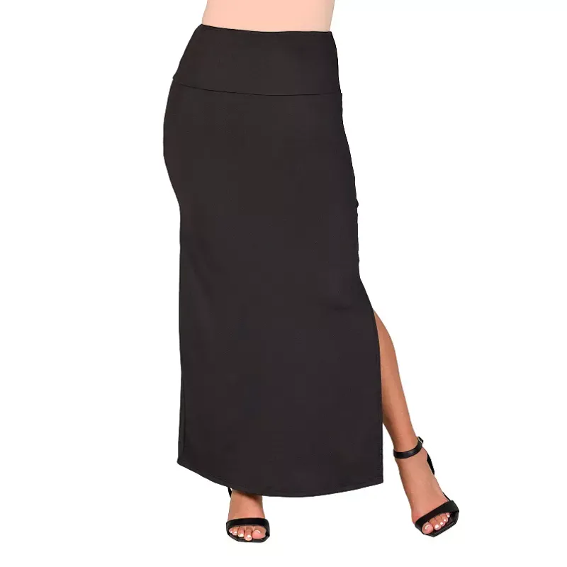 Photo 1 of Women's 24Seven Comfort Apparel Versatile Side Slit Elastic Waist Maxi Skirt - M