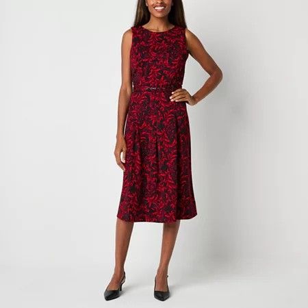 Photo 1 of Liz Claiborne Women's Sleeveless Scroll MIDI a-Line Dress, 12, Red
