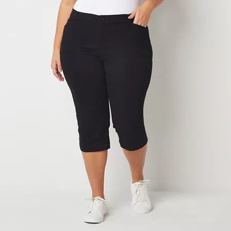 Photo 1 of St. John's Bay Secretly Slender Women's Straight Mid Rise Regular Fit Plus Capri Pant, 18w, Black