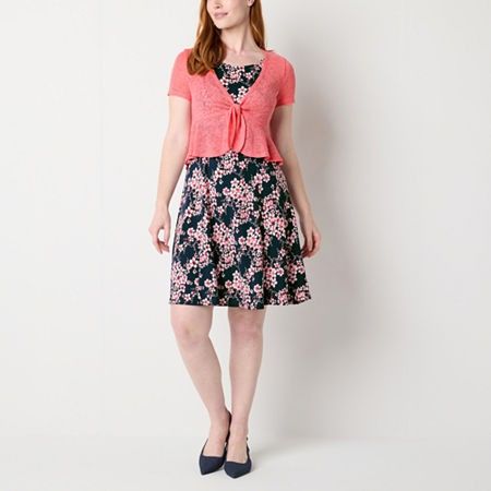 Photo 1 of Perceptions Women's Floral Jacket Dress Petite, Petite Medium, Blue
