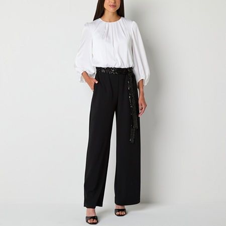 Photo 1 of Jessica Howard Women's 3/4 Sleeve Belted Jumpsuit, 18, Black
