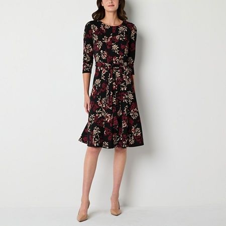 Photo 1 of Perceptions Women's 3/4 Sleeve Scroll Fit + Flare Dress, X-large, Red
