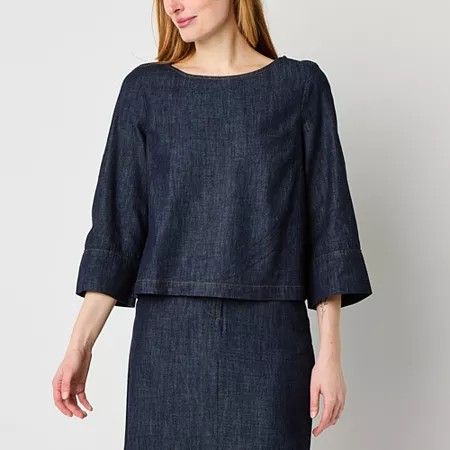 Photo 1 of Liz Claiborne Women's Boat Neck 3/4 Sleeve Blouse, Large, Blue
