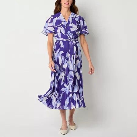 Photo 1 of Liz Claiborne Women's Short Sleeve Floral MIDI Wrap Dress, Large, Purple
