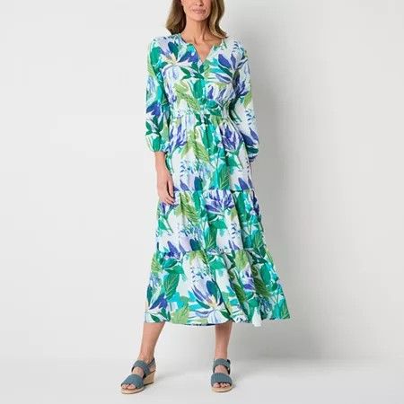 Photo 1 of St. John's Bay Women's Long Sleeve Floral Maxi Dress, X-large, Blue
