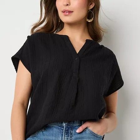 Photo 1 of A.n.a Women's Split Crew Neck Sleeveless Blouse, Petite Large, Black