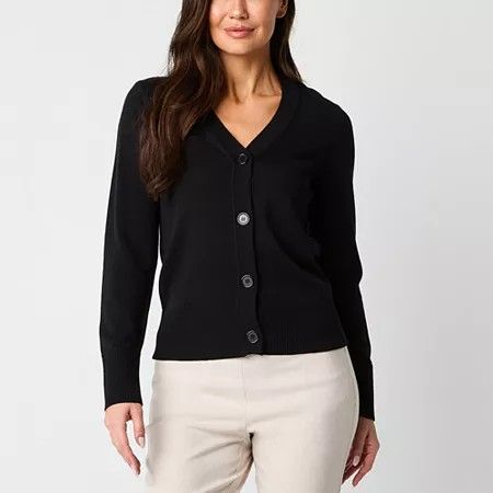 Photo 1 of Liz Claiborne Women's V Neck Long Sleeve Button Cardigan, X-large, Black
