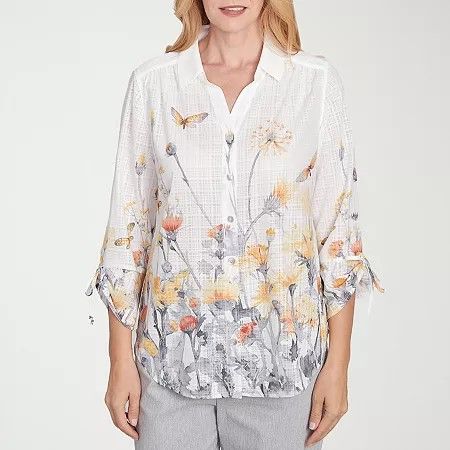 Photo 1 of Alfred Dunner Dress Code Women's 3/4 Sleeve Button-Down Shirt, Large, White