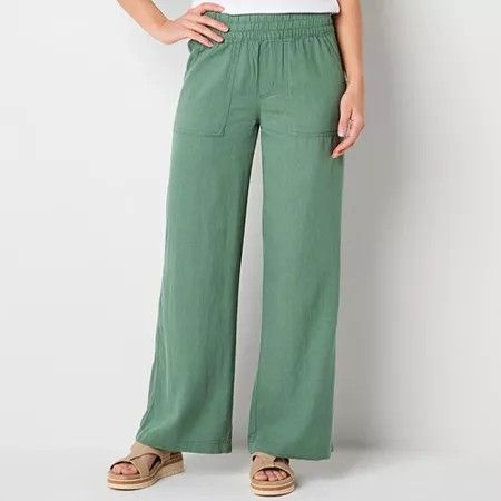 Photo 1 of St. John's Bay Women's Wide Leg High Rise Loose Fit Trouser, Medium, Green
