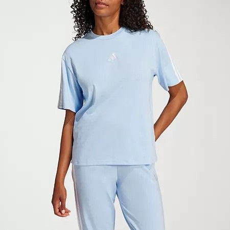 Photo 1 of Adidas Boyfriend 3 Stripes Tee, Large, Blue
