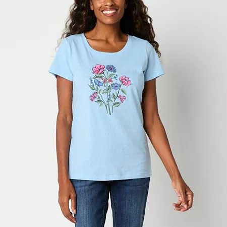 Photo 1 of St. John's Bay Women's Crew Neck Short Sleeve Graphic T-Shirt, X-large, Blue