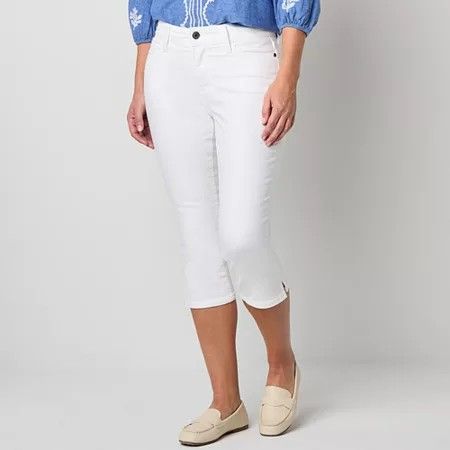 Photo 1 of St. John's Bay Women's Skinny Mid Rise Skinny Fit Capri Pant, 4 Petite, White
