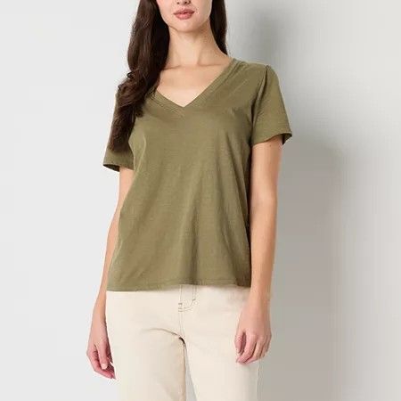 Photo 1 of A.n.a Women's V Neck Short Sleeve T-Shirt, X-small, Green
