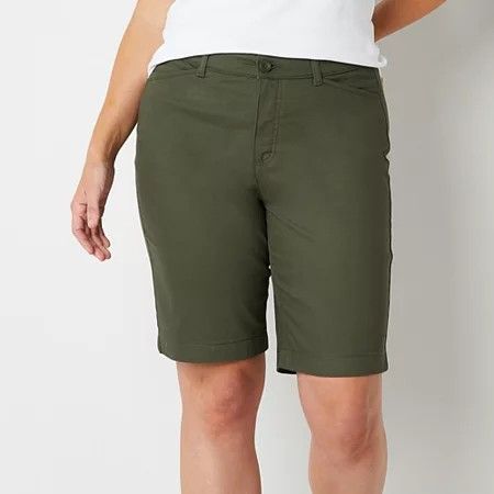 Photo 1 of St. John's Bay Womens Mid Rise Bermuda Short-Tall, 12 Tall, Green
