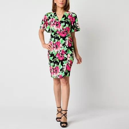 Photo 1 of Black Label by Evan-Picone Womens Short Sleeve Floral Sheath Dress, X-small, Black