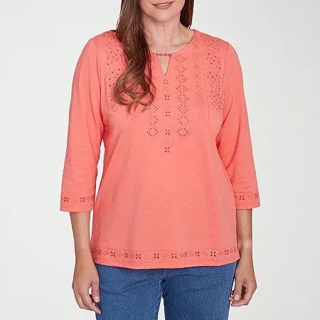 Photo 1 of Alfred Dunner Free Spirit Women's Split Crew Neck 3/4 Sleeve T-Shirt, X-large, Orange
