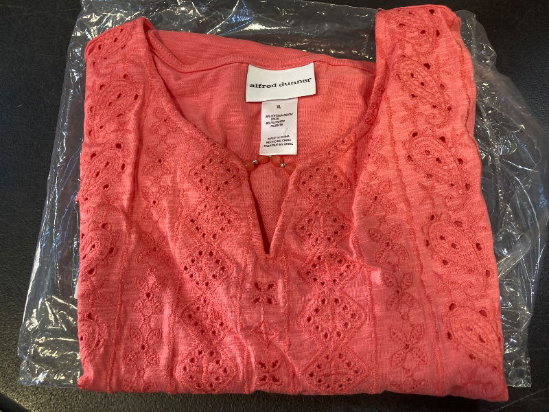 Photo 1 of Alfred Dunner Free Spirit Women's Split Crew Neck 3/4 Sleeve T-Shirt, X-large, Orange
