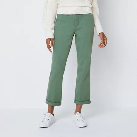 Photo 1 of St. John's Bay Women's Relaxed Fit Girl Friend Chino Pant, 14 Petite, Green
