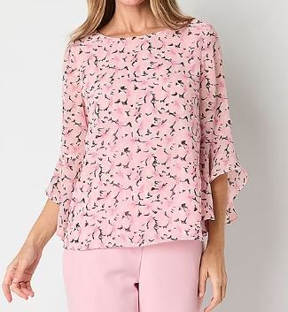 Photo 1 of Black Label by Evan-Picone Women's Crew Neck 3/4 Sleeve Blouse, Large, Pink
