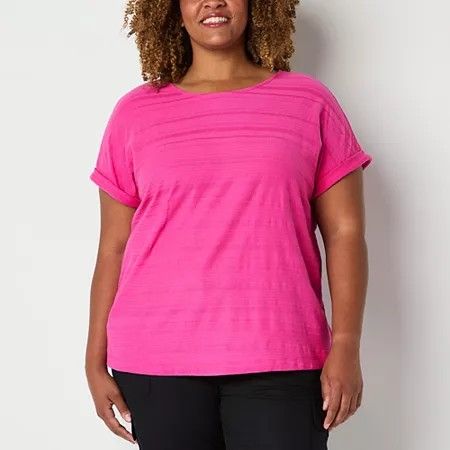 Photo 1 of St. John's Bay Womens Plus Crew Neck Short Sleeve T-Shirt, 1x, Pink
