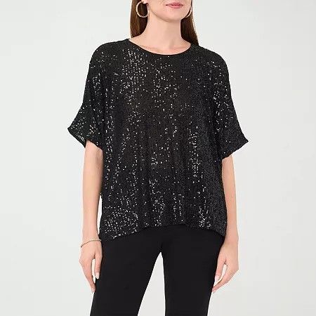 Photo 1 of MSK Sequin Womens Round Neck Short Sleeve Blouse - M 