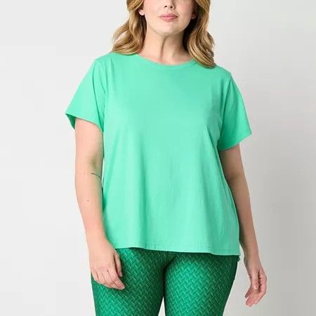 Photo 1 of Xersion Womens Cotton Crew Neck Short Sleeve T-Shirt Plus, 0x, Green
