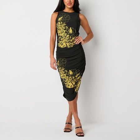 Photo 1 of Bold Elements Womens Sleeveless Floral Bodycon Dress, Petite Large, Black
