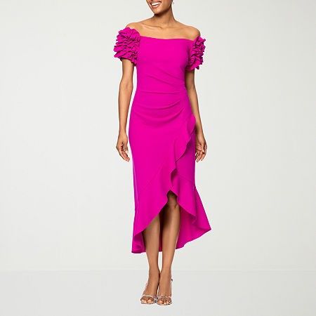 Photo 1 of DJ Jaz Off the Shoulder Womens Short Sleeve MIDI Evening Gown, 16, Pink
