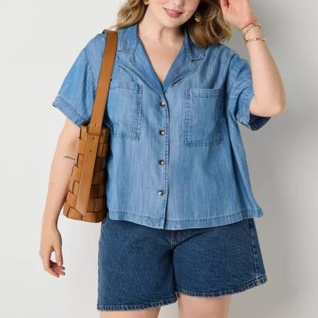 Photo 1 of A.n.a Plus Soft Drape Womens Short Sleeve Regular Fit Button-Down Shirt, 2x, Blue