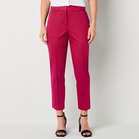 Photo 1 of Liz Claiborne Emma Cotton Sateen Womens Mid Rise Slim Fit Ankle Pant, 14, Red

