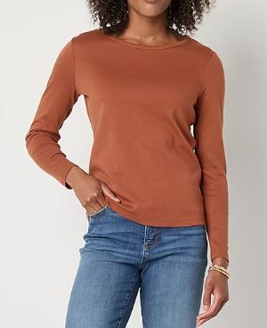 Photo 1 of St. John's Bay Womens Crew Neck Long Sleeve T-Shirt Aurora Brown - PXL