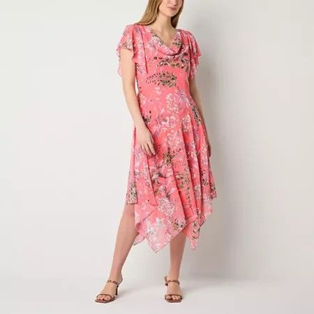 Photo 1 of Robbie Bee Womens Short Sleeve Leaf MIDI Fit + Flare Dress, 14, White
