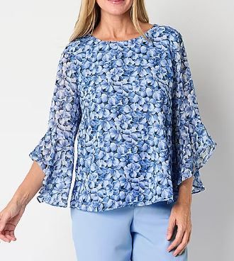Photo 1 of Black Label by Evan-Picone Womens Crew Neck 3/4 Sleeve Blouse - L