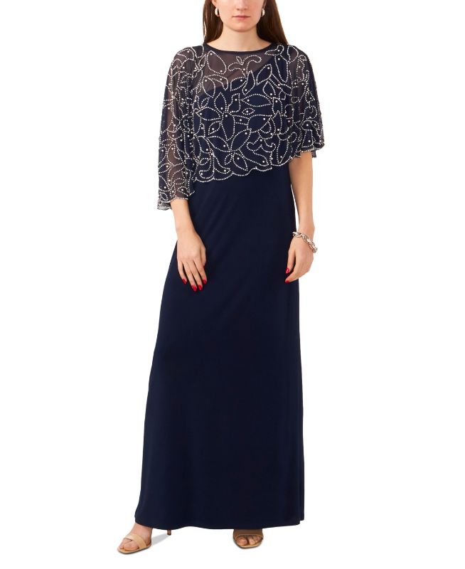 Photo 1 of MSK Womens Embellished Short Sleeve Evening Gown, Large, Blue
