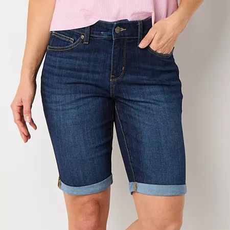 Photo 1 of St. John's Bay Womens 11" Mid Rise Bermuda Short, 12, Blue
