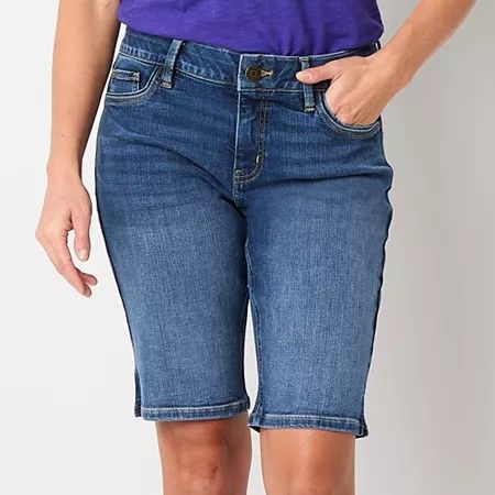 Photo 1 of Liz Claiborne Sara Womens 11" Mid Rise Bermuda Short, 14 Petite, Blue
